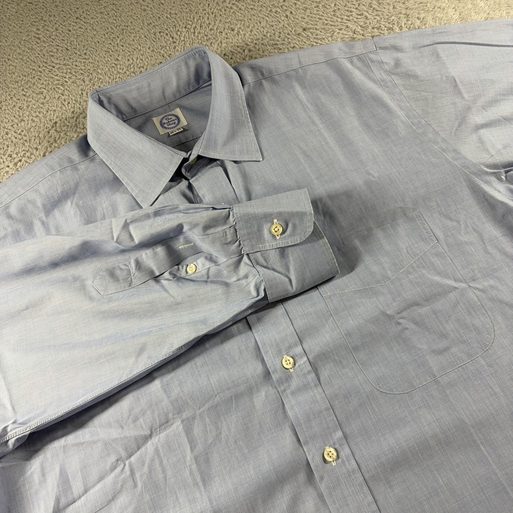 Andover Shop Dress Shirt Mens 16-34 Solid Light Blue 100%‎ Cotton Made in USA